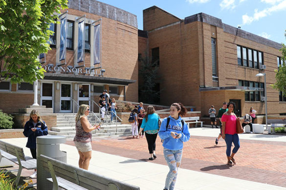 Students walking outside of O'Connor Hall.