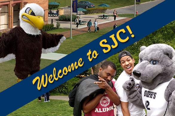 SJC Long Island's mascot and SJC Brooklyn's mascot "Welcome to SJC!"