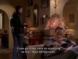 Rory saying, "I can go from zero to studying in less than 60 seconds."