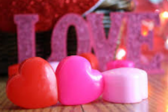 Heart candy and candles.