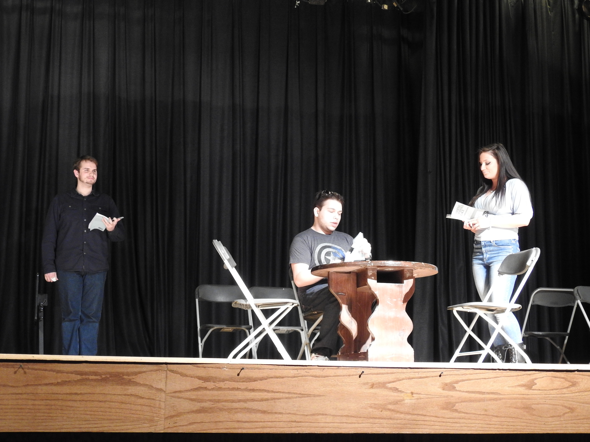 SJC students rehearsing a play. 