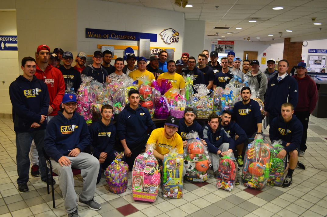 SJC Long Island's baseball team with the Easter baskets they created.