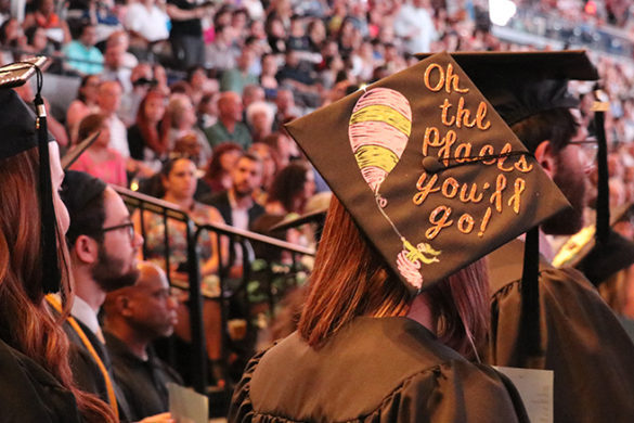 Back of graduation cap at commencement ceremony