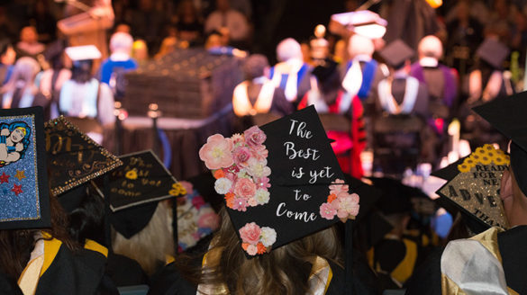 Decorated caps from SJC Long Island's 2017 commencement.