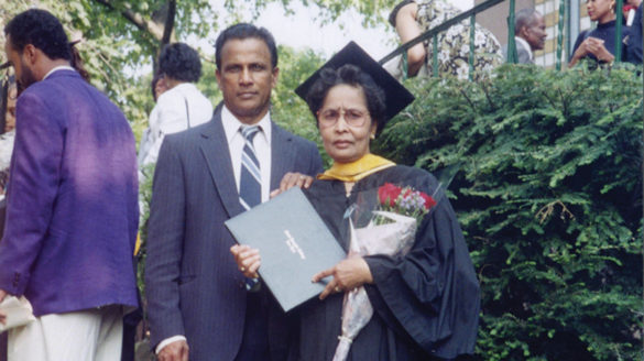 Rajdai Elizabeth Outar with her husband Seobarran James in 1996 when she graduated from SJC Brooklyn.
