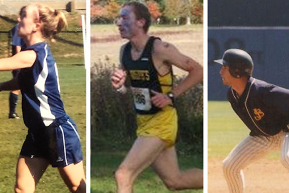 Three athletes playing sports.