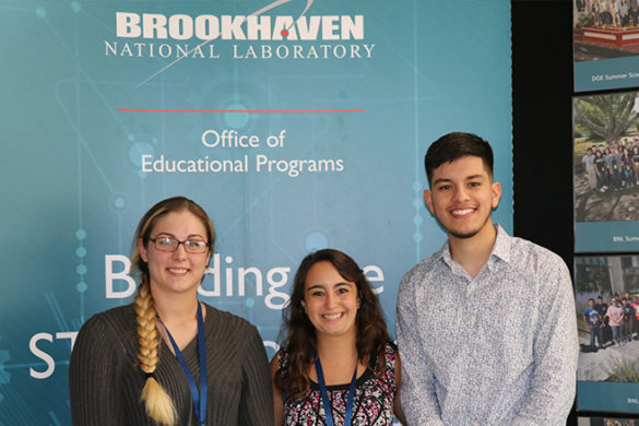 Students Jeami Van Weele, Alyssa Quinn and Jorge Diaz Jr. at BNL.