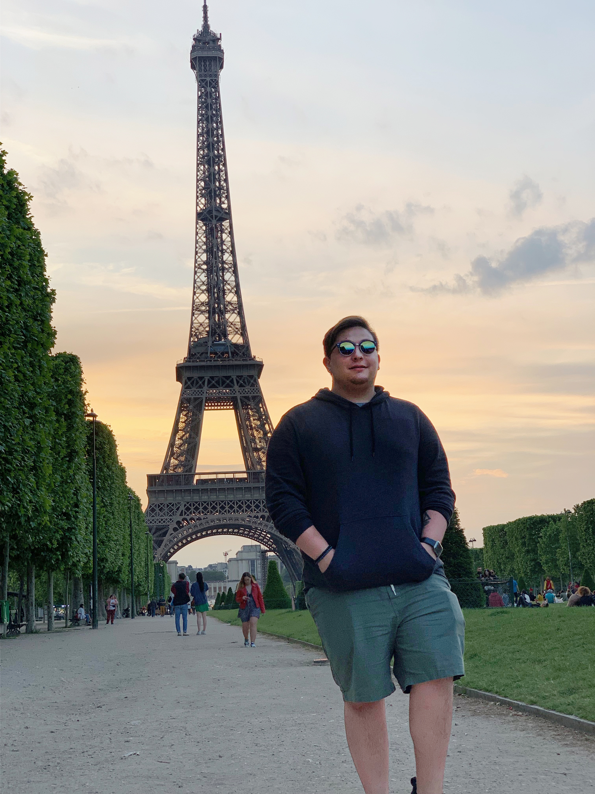 Morales in front of the Eiffel Tower.