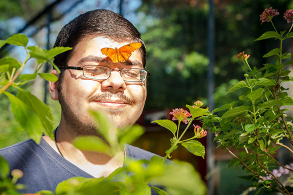 Chris Lo Re in the Butterfly Vivarium at Sweetbriar Nature Center.
