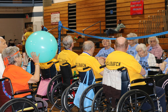 Seniors playing volleyball during the 2019 Golden Games.