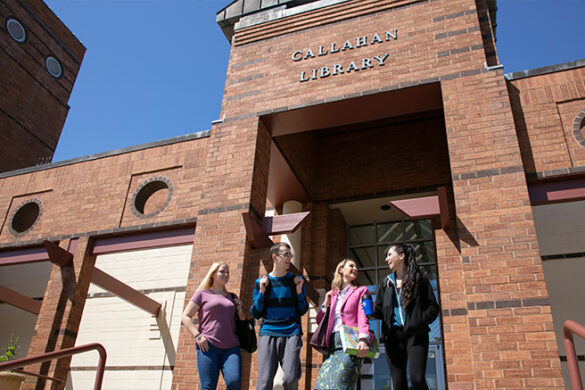 Students coming out of the Callahan Library.