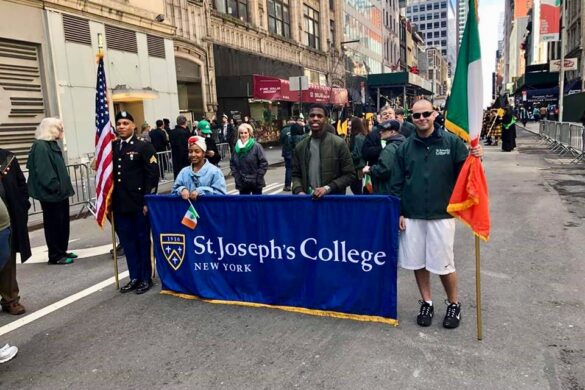 Marching in the parade.