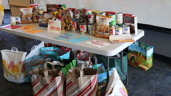 Collection of food and cards donated to last year's Thanksgiving food drive.