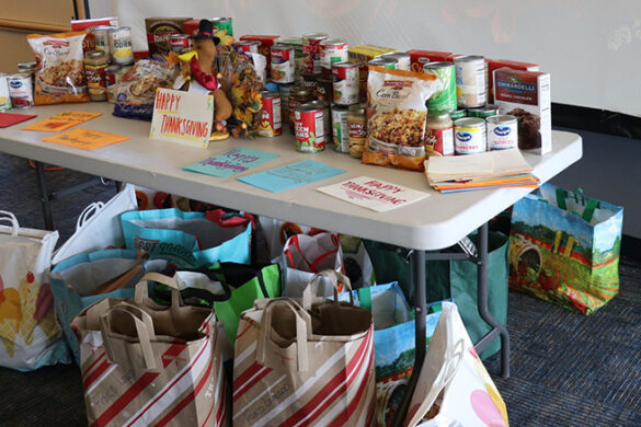 Collection of food and cards donated to last year's Thanksgiving food drive.