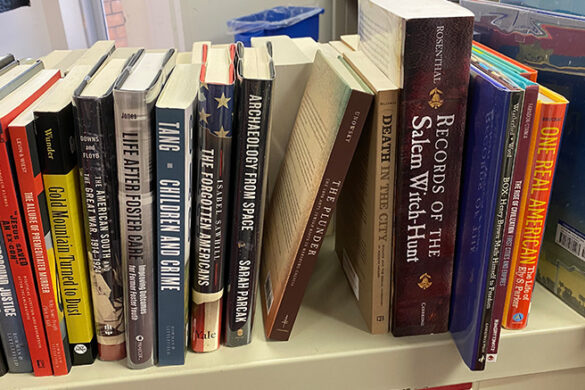 Some of books that alumni bookplates were added to in the Callahan Library.