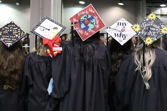 Decorated graduation caps from SJC Long Island's 2019 commencement.