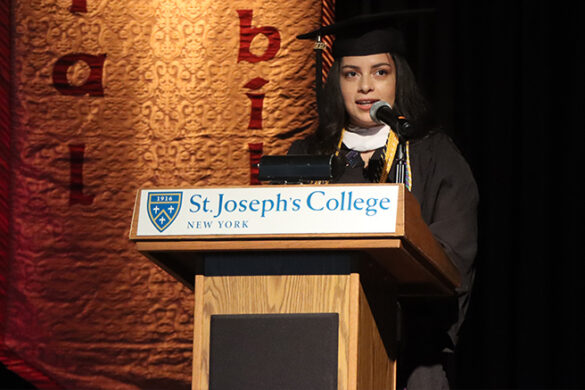 Undergraduate speaker Yicel Moreno addressing her classmates during the Baccalaureate Prayer Service.