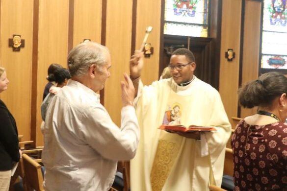 Priest and parishioner.
