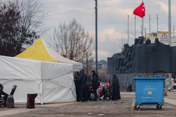 Tents outside.