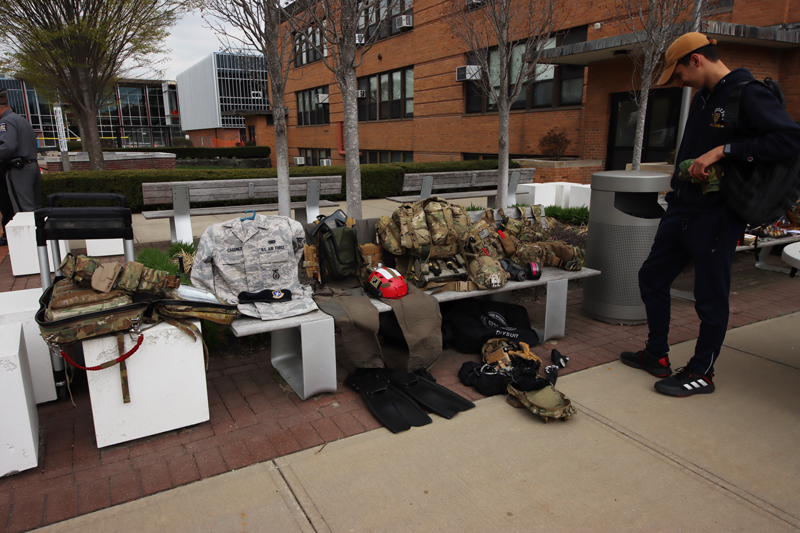 Military uniforms and paraphernalia on display at the SVA Boot Camp Experience.