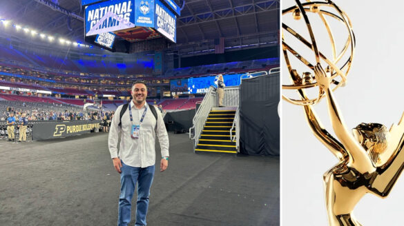 Rosario DiLorenzo ’16 at the Super Bowl, for which he won an Emmy.