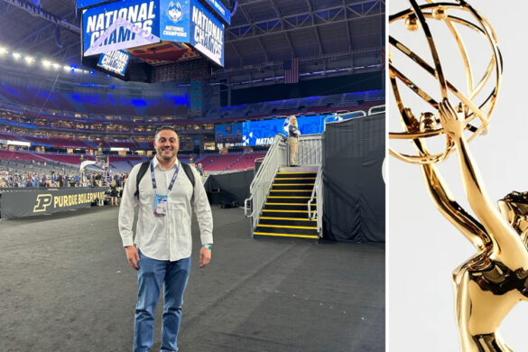 Rosario DiLorenzo ’16 at the Super Bowl, for which he won an Emmy.